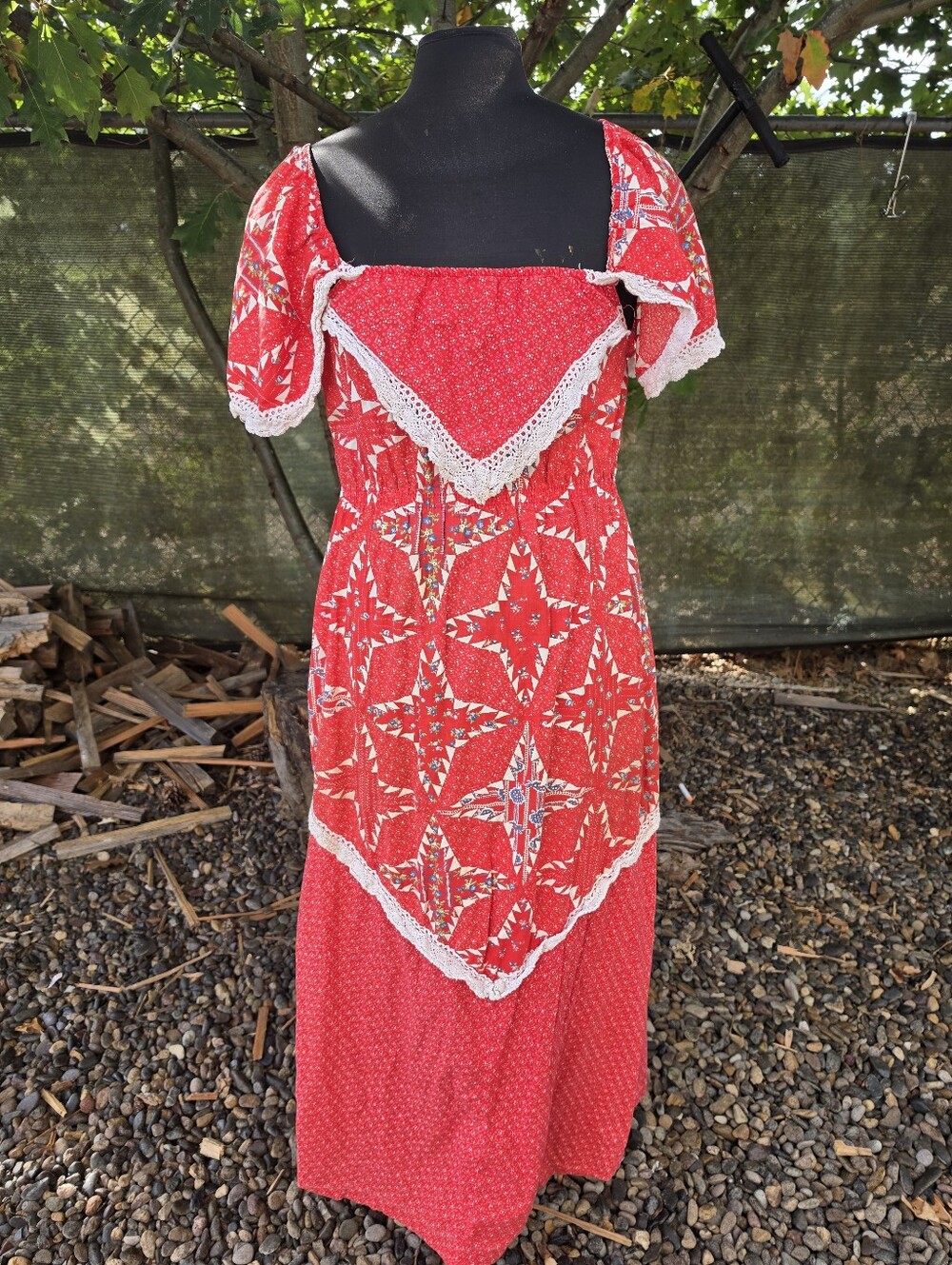 Vtg 70s Americana Prairie Maxi Dress Cottagecore Prairie Folk Western Pioneer
